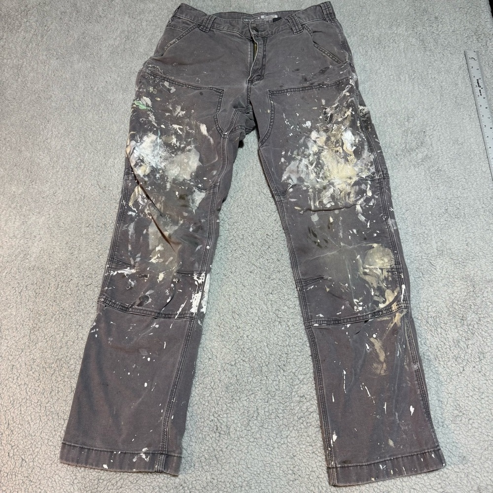 Carhartt Relaxed Fit Double Knee Pants 30x32 Distressed Gray Rugged Flex Paint